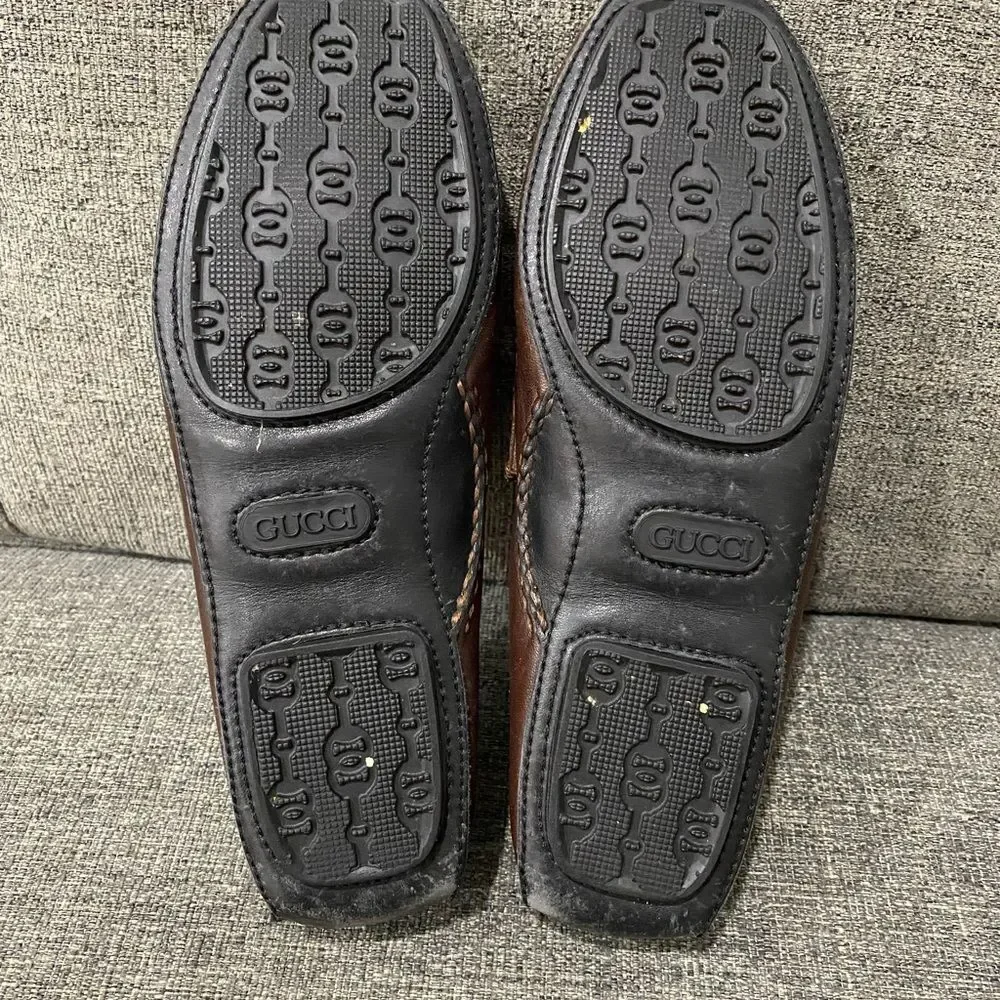 Gucci Dark Brown Leather Loafers with Gold Hardware